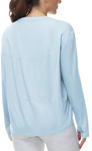 THE GYM PEOPLE Women's Long Sleeve Workout Shirts Back Loose Fit Running Tee Tops with Thumb Hole Light Blue