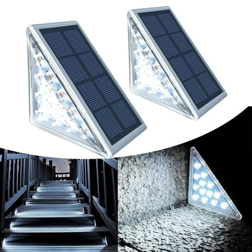 TOTHDATE Set di 2 luci solari per scale per esterni, luce bianca fredda, luce solare a gradini per esterni, IP67, impermeabile, per pavimento, veranda, cortile, sentieri e marciapiedi