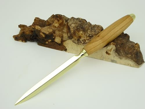 Edler Brieföffner mit Griff aus Edelhölzern, Modell Schwert, Holz handgedrechselt (Kirsche, gold)