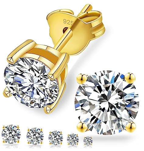 KRKC&CO Moissanite Ohrstecker Silber 925, 0,6 Karat echter runde Moissanit Diamant, VVS1 Reinheit D Farbe, 14K Gelbgold vergoldet allergiefrei, Geschenk für Damen Frauen, 4mm