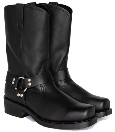 ENWIND Hommes Cuir Bottes Équitation Moto Chevalier Mi-Mollet Bout Carré Western Cowboy Biker
