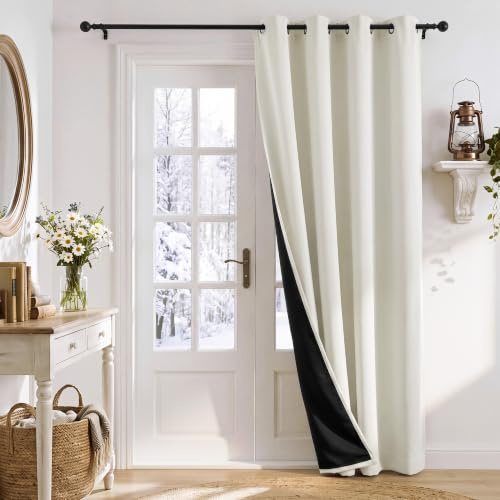 PONY DANCE Thermovorhang Kälteschutz für Tür Beige Gardine Blickdicht | 1er Set H220 x B140cm, Hellbeige, Verdunkelnd, Doppellagig, Dick, Schwer, für Schlafzimmer Wohnzimmer, als Türvorhang