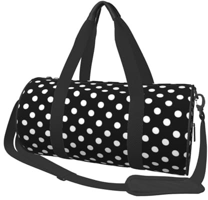 Schwarze weiße Goldfolie Marmor bedruckte Reisetasche Sport Turnbeutel Leichtgewichtiger langlebiger Rucksack Workout Tasche Runde Yogatasche, Schwarz und Weiß gepunktet, One size