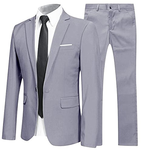Allthemen Abiti da Uomo 2 Pezzi Suit Slim Fit Dinner Wedding Tuxedo Abiti per Uomo Business Casual Giacca e Pantaloni 10 Colori Disponibili Grigio Chiaro 3XL