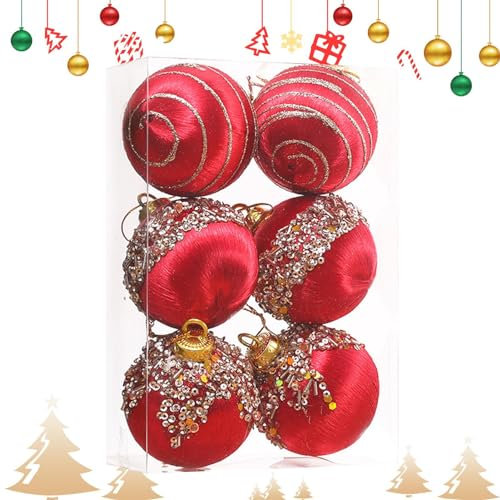 Christbaumkugeln Ornamente | Samt-Weihnachtskugeln lose | Christbaumkugeln Set mit Metallschnur, 6 Stück, für Pool Wobblo