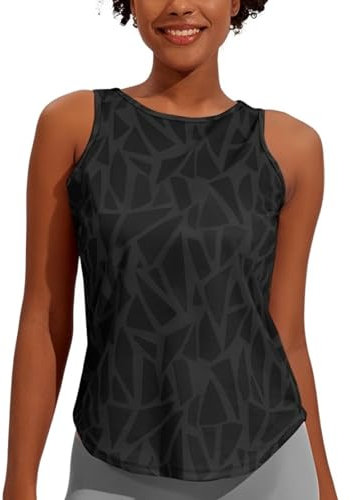 Weardear Sport Tank Top Damen Racerback Fitness Ärmellose Yoga Oberteile Sommer Tops Gym Geo-Druck Sporttop Schwarz L