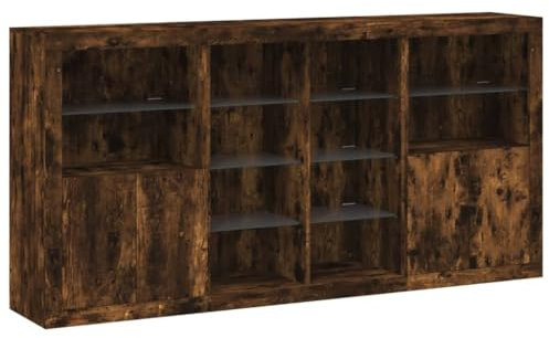 vidaXL Sideboard, Kommode mit viel Stauraum, Highboard Schrank mit LED-Leuchten, Anrichte Beistellschrank Standschrank, Modern, Räuchereiche