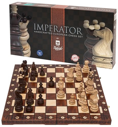 Ajedrez de Madera Imperator - 52 x 52 cm - Envuelto para Regalo - Tablero de ajedrez y Piezas de ajedrez talladas
