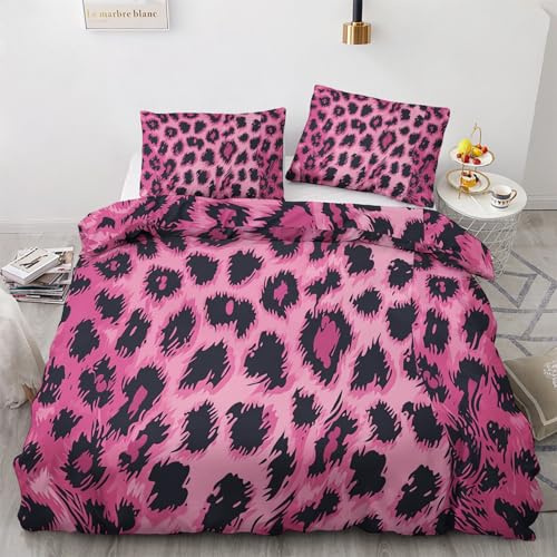 GEDAEUBA Bettwäsche 135x200 Hot Pink Leopardenmuster - Gepard Bettbezug 135 x 200 2er Set, Wendebettwäsche und Kissenbezug 80x80, Weiche & Angenehme Mikrofaser Bettwäsche-Sets mit Reißverschluss