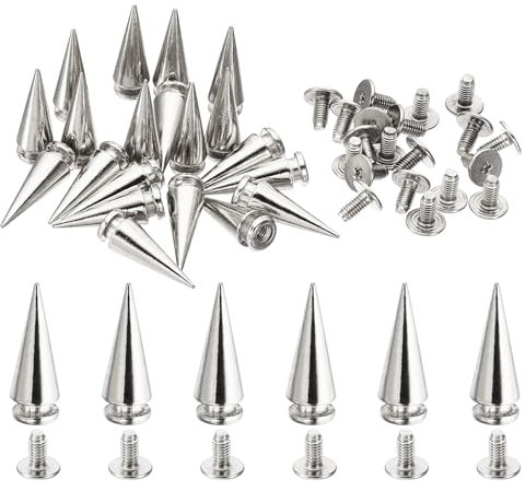 PATIKIL 20mm Nieten für Kleidung, 20 Sets Nieten und Spikes Leder Nieten Kegel Spikes Metall Schraubnieten für Kleidung Lederhandwerk Stoff Schuhe, 7x20mm, Silberton