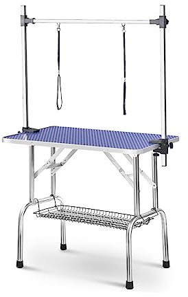 XNZJHPP Hundepflegetisch für Haustiere, höhenverstellbarer, robuster Trimmtisch mit Arm/Schlinge/Netzablage, maximale Kapazität bis zu 330 Pfund