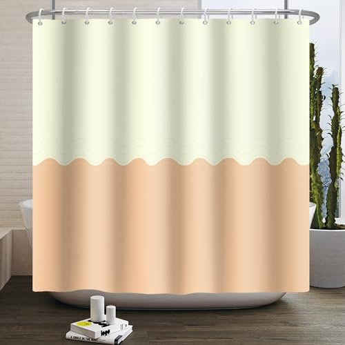 SDOTPMT 90x183cm Gelb Orange Bicolor Duschvorhang Klassisch Traditionell Stoff Polyester Bad Vorhang Minimalistisch Thema Einfarbig Badewanne Vorhang für Badezimmer Dekor Wasserdicht mit Haken