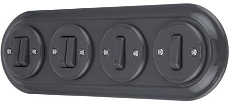 Unterputz Porzellan Retro Schalter, Doppelschalter, 4-fach, All-in-One, SET Serie PR1 dunkelgrau