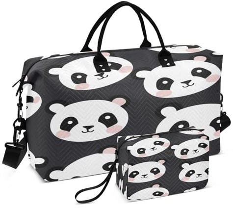 - 116 Panda Reisetasche, Reisetasche, Fitnessstudio, Yoga, Handgepäcktasche für Männer und Frauen, Wochenendtasche, Panda schwarzer Hintergrund, Einheitsgröße, Reisetasche