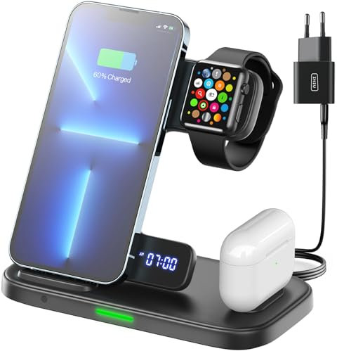 INIU Stazione di Ricarica Apple, 15W Qi Caricatore Wireless 3 in 1 per iPhone, Apple Watch e AirPods, Dock Station Apple con Cavo e Adattatore Inclusi