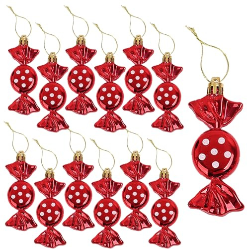 DAHI 12pcs Christbaumschmuck Süßigkeiten Anhänger Weihnachtsbaumanhänger Bonbons Ornamente als Weihnachtsdeko (red- Point)