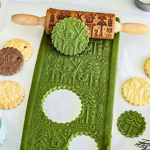 Geprägtes Nudelholz zum Backen, dekorativer Präge-Keksroller aus Holz für Küche (Typ A15)
