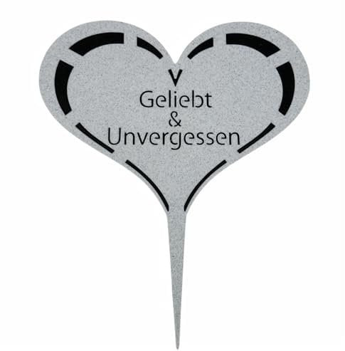 Radami Grabstecker Grabschild auf Stab | mit Inschrift Geliebt und Unvergessen Kunststoff Grabschmuck | Grabdekoration Trauerherz Herz Spruch für Grab