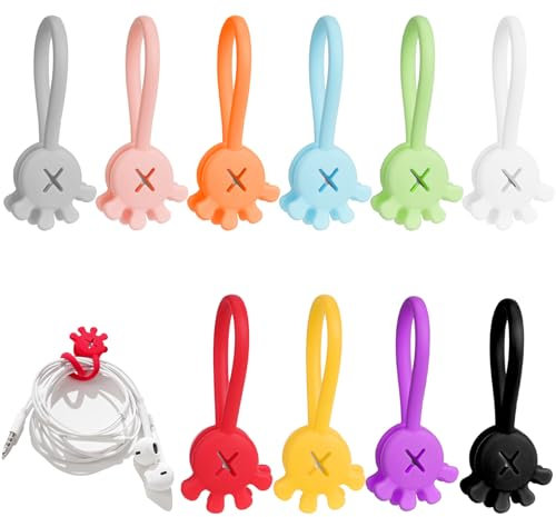 Sexyhot 10 Stück Magnetische Kabelbinder, Silikon Kabelclip Organizer, Magnetic Cable Manager, kabelbinder wiederverschließbar, 10 Farben, Wasserdicht und Feuchtigkeitsbeständig, Kreative Formen