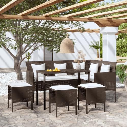 Tidyard 5-TLG.Sofagarnitur in L-Form mit Kissen Sitzgruppe für Garten Terrasse,Gartentisch Lounge Set Gartengarnitur Gartenmöbel Poly Rattan Braun