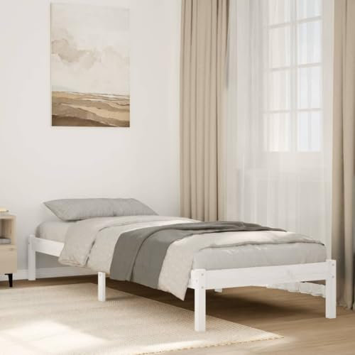 vidaXL Lit en bois massif extra long, sans matelas, cadre de lit avec sommier à lattes, lit simple pour chambre à coucher, blanc, 90 x 210 cm en pin