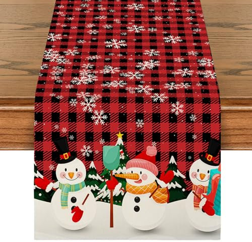 Odot Weihnachten Rot Tischläufer Jute Tischläufer, Herbstliche Dekoration Tischläufer Jute Tischläufer für Party Zubehör, Weihnachtstag Deko (Yeti kariert,33x180cm)