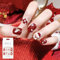 Christmas False Nails, Red Press on Nails With Glue, Father Christmas Heart Burgundy Short Square Acrylic Stick on for Women Nail Art Decoration Accessories (24PCS)