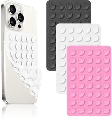 3Pcs Double-Sided 80 Suction Cups Suction Case, Non-Slip Silicone Phone Mount - Hands-Free Holder for Selfies & Videos (Black, White, Pink)