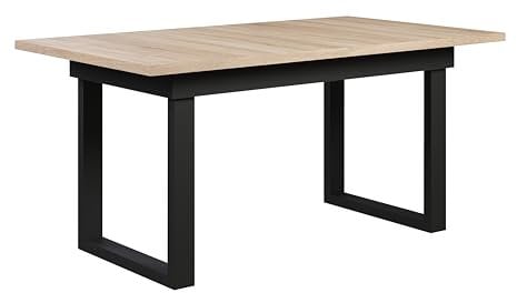 trendteam smart living - Universal - Esstisch - Schwarz/Eiche Sonoma - ausziehbarer Wohnzimmertisch mit Metallfüßen - (BxHxT) 160-200 x 76 x 80 cm - Tisch geeignet für Küche, ESS- oder Wohnzimmer