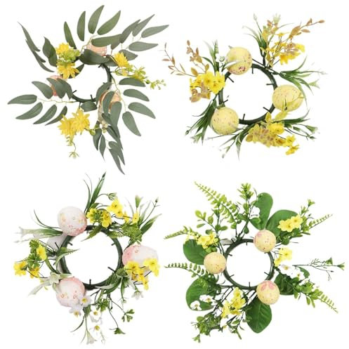 Osterkranz Tisch,2 Stück Ostern Kerzenkranz Für Stabkerzen Künstliche Ostern Kerzenkranz,Ostereier Kerzenringe Frühlingskranz Für Tischdekoration Osterndeko