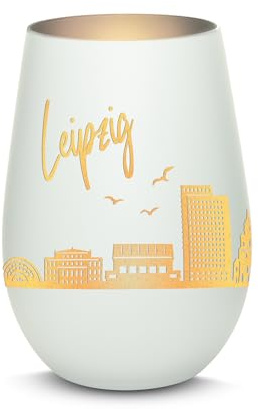 Gravur-Max Windlicht mit 360° Gravur Skyline Leipzig Deko Glaslicht als tolles Geschenk mit Einer hochwertigen Lasergravur zu jedem Anlass in der Farbe Weiß/Silber