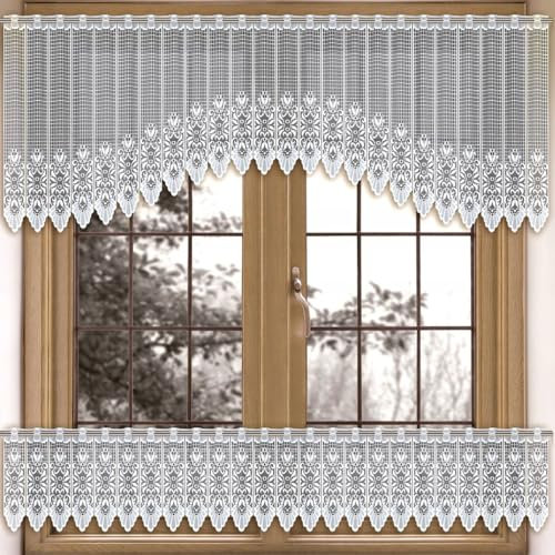 Home Dekorator Scheibengardinen Landhausstil 300x30 cm | Weiß Gardinen Küche | Gardine Küchenfenster | Kurzgardine mit Schlaufen | Bistrogardinen mit Ösen (Unten)