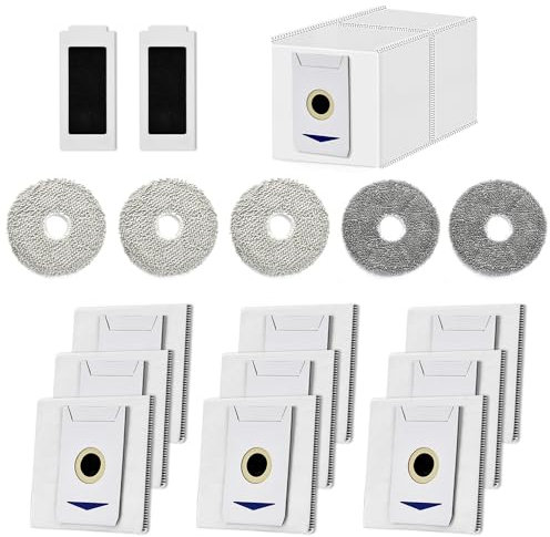 Kleemeiero 17 Stück Zubehörset für Ecovacs Deebot T30 Omni / T30 Pro Omni Saugroboter, 10 Stück Ecovacs Staubbeutel 3L Grosse Kapazität, 2 Hepa Filter, 5 Wischtücher Saugroboter Ersatzteile Zubehör