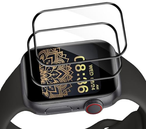 Carantee Verre Trempé pour Apple Watch Series 7/8/9(41mm), 3D avec bordure noire Vitre Protection, Tactile sensible sans bulles, 2 Pièce 0,33mm HD Anti Rayures Apple Watch 9 41mm protection écran