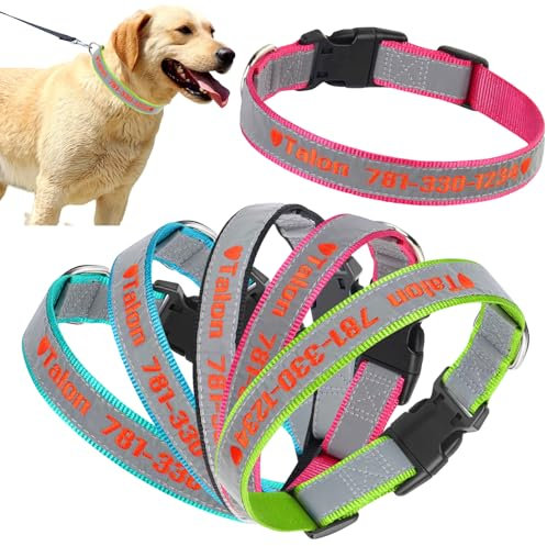 Reflektierendes personalisiertes Hundehalsband, individuell Besticktes ID-Halsband mit Kosename/Telefonnummer, verstellbares Hundehalsband mit Schnellverschluss, 3 Größen für Welpen und Hunde