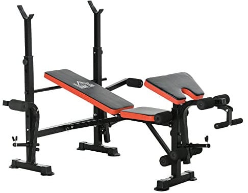 HOMCOM Hantelbank mit Langhantelständer verstellbare Multifunktion Trainingsbank mit Butterfly Beincurler Bankdrücken 3-Fach Rückenlehne Schrägbank Flachbank bis 150 kg Fitnessbank für Zuhause