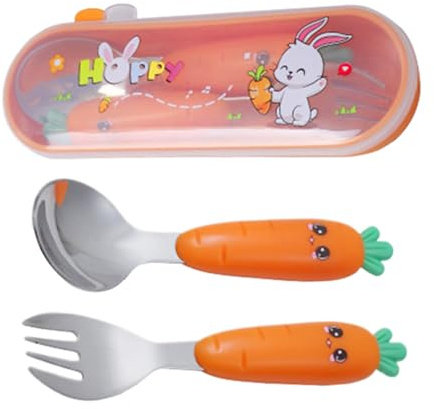 Besteck für Kleinkinder - Kinderbesteck Esslernbesteck ab 1 jahr | Besteckset Gabel Und Löffel Set Edelstahl Baby Fütterbesteck Mit Aufbewahrungsbox pülmaschinenfestes Zum Mitnehmen Für Unterwegs Fami