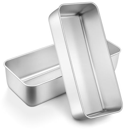 Onader 3lb Loaf Tin Set of 2, Stainless Steel Large Banana Bread Loaf Pans | Rectangle Baking Tin for Toast Bread, Meatloaf, Lasagna and Cake, Healthy & Sturdy, Dishwasher Safe, 31.5x 13.7x 7.5 cm