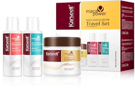 Karseell Coffret de Soins Capillaires, Collagen Masque Cheveux + Shampooing Volumateur +Après-Shampoing, Kits de Voyage pour Tous Types de Cheveux
