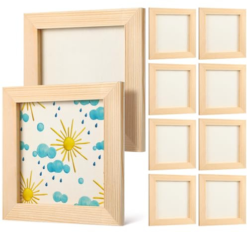 Zerodeko 10 Kleine Quadratische Bilderrahmen aus Holz, Unbehandelte Holzrahmen für Bastelarbeiten, Fotohalter für Schulprojekte, Malerei Und Basteldekoration
