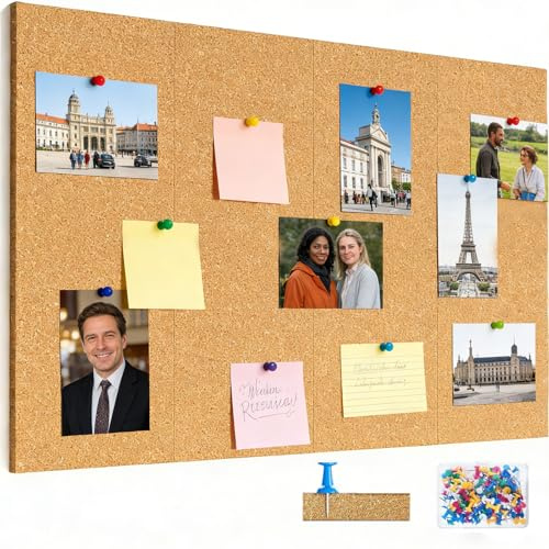 Tableau Liege Mural 12 mm, 43 x 80 cm, Tableaux en Liège d'affichage décoratif en feutre avec ruban adhésif, panneau liege mural affichage photo vision board pour école, maison, cuisine, bureau