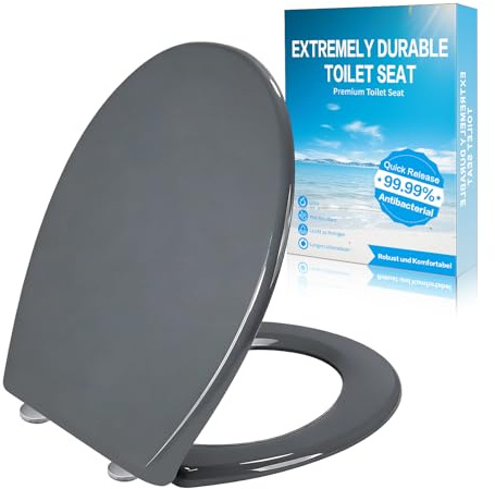 Shgjutop Toilettendeckel mit Absenkautomatik, WC Sitz mit Absenkautomatik Antibakteriell & UV-beständig O Form, Schnellverschlussfunktion, klodeckel Bis 200 KG, klobrille Grau