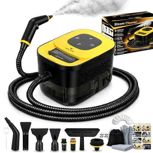 VELTHI Handheld Steam Cleaner, 2500W, 1600ml, Multi-Purpose, home & car | High-pressure steam, 6-level control for kitchen, bathroom, grout, upholstery & car cleaning, high-temperature