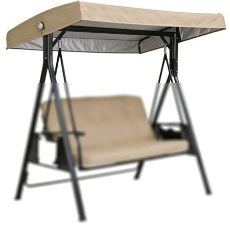 210D Silberbeschichtetes Oxford-Gewebe Schaukel Dach Ersatz Bezug 191×120×20cm Wasserdicht UV-Geschützt Langlebig und Reißfest ,Beige