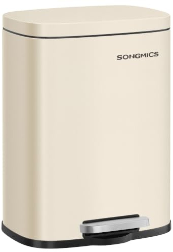 SONGMICS Mülleimer, Tretmülleimer aus Stahl, Abfalleimer mit Deckel und Inneneimer, 12 L, 38,4 x 28,6 x 25,2 cm, Kleiner Kosmetikeimer für Bad, Beige, PLUSHIC Kollektion LTB112LZ02