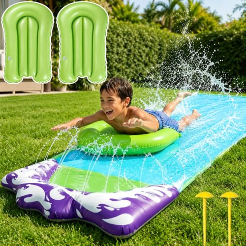 CHUANFU 480 x 70 cm Wasserrutsche Single, Wasserrutsche Garten für Kinder | Waterslide mit 2 Aufblasbaren Boards, Wasserspielzeug für Sommerparty, Garten, Rasen, Außen Wasseraktivitäten