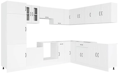 Owoxanthellate Kalmar Lot de 14 meubles de cuisine encastrables en bois et verre, bloc de cuisine avec armoire convertible pour four et évier, blanc