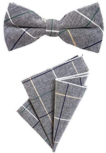 DonDon Herren Einstecktuch 23 x 23 cm im 2er Set mit farblich passender Fliege 12 x 6 cm mehrfarbig kariert 10 Baumwolle