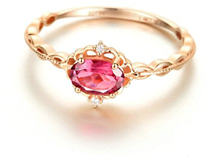 KnSam Trauring Gold Ring 18K Gold Turmalin Echt Diamant 0.5 Karat Verlobungsringe Eheringe für Frauen Damen Größe 45 (14.3) bis 65 (20.7)