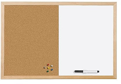 Bi-Office Budget - Tableau Mixte, d’Affichage en Liège et Blanc Magnétique Effaçable à Sec, Cadre en Bois, 40 x 30 cm